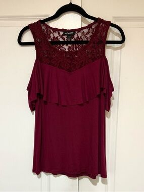 Joe Boxer Burgundy Lace Cold-Shoulder Tank